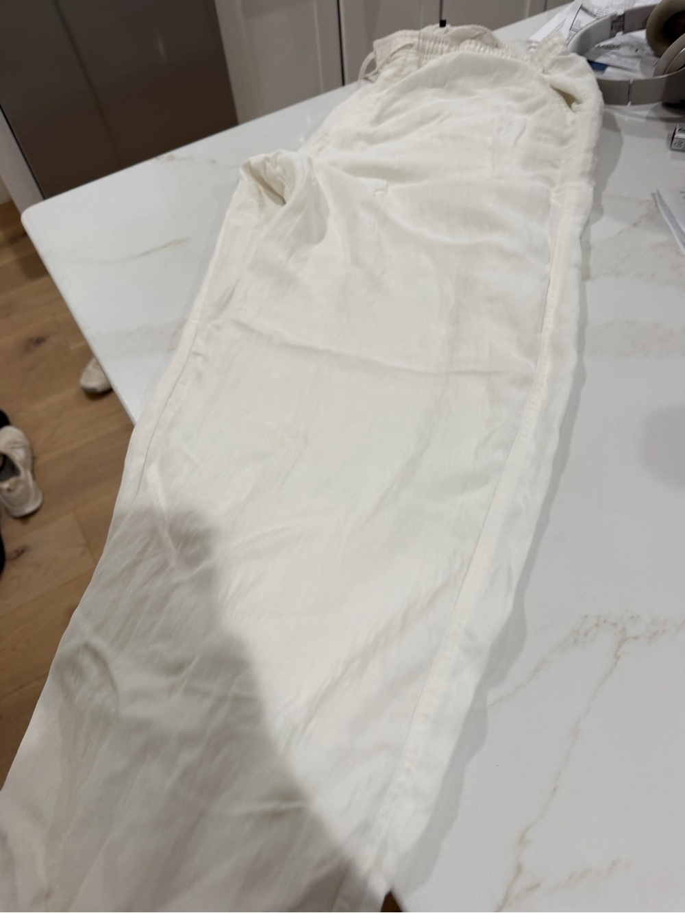Zara Cream Wide-Leg Linen Pants